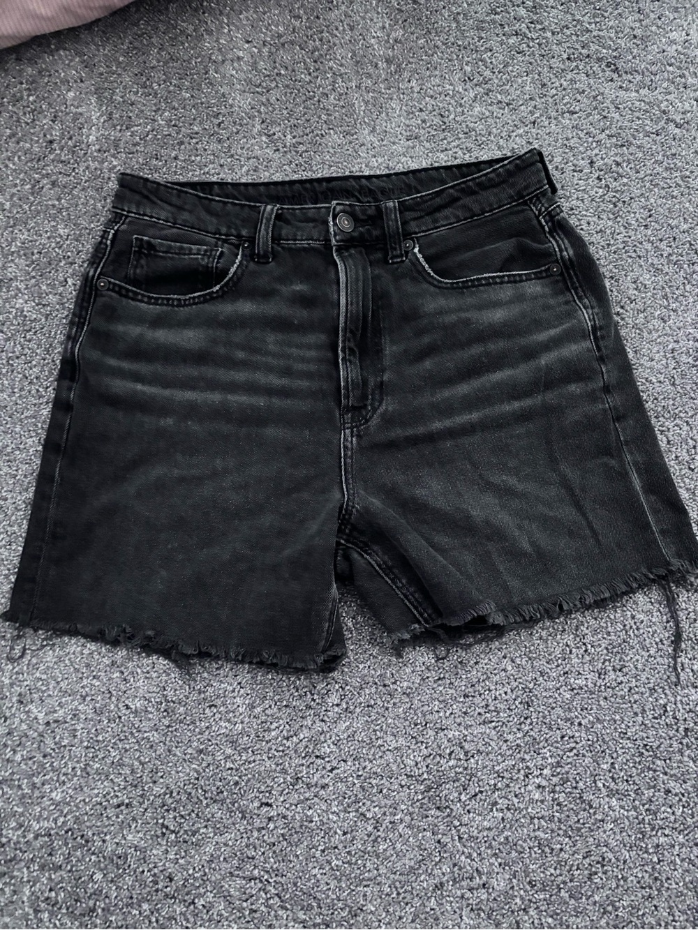 American Eagle Outfitters Black High-Rise Frayed Denim Shorts
